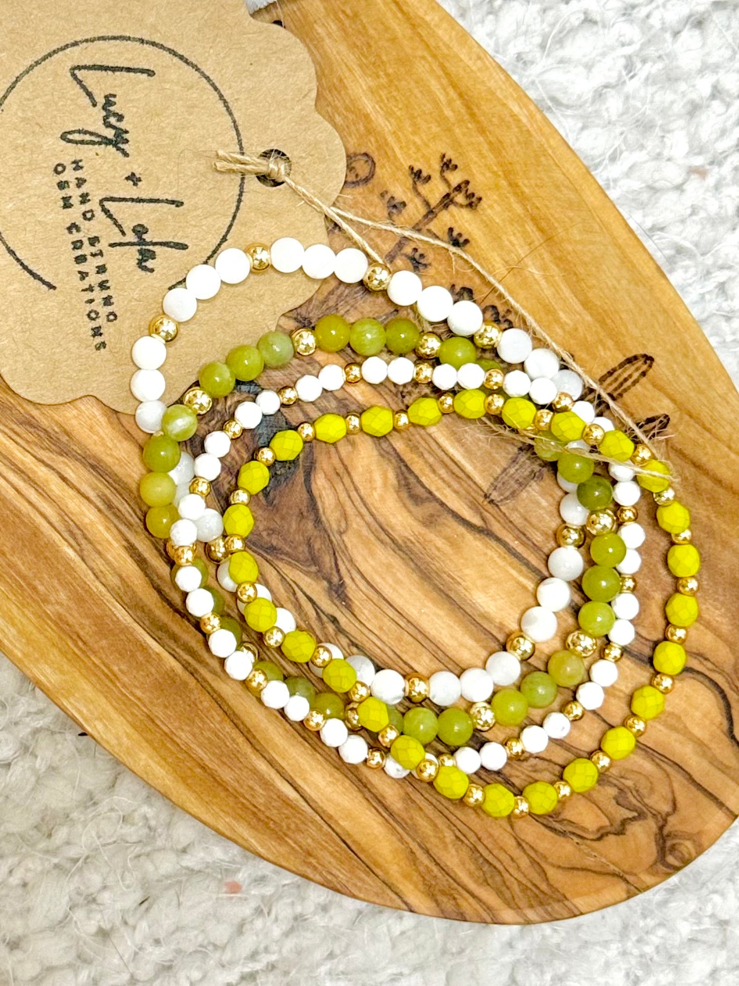 Chartreuse + White in Gold (4-stack)