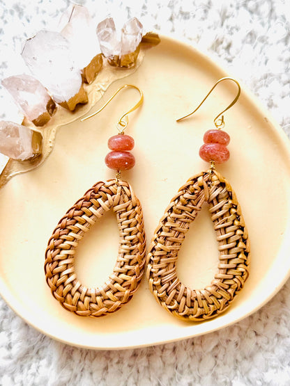 Sunstone + Gold Rattan Earrings