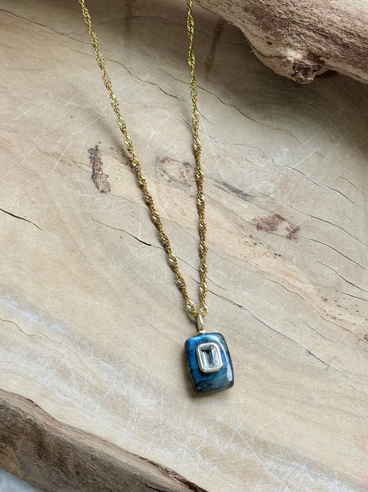 Labradorite + White Topaz Gold Necklace