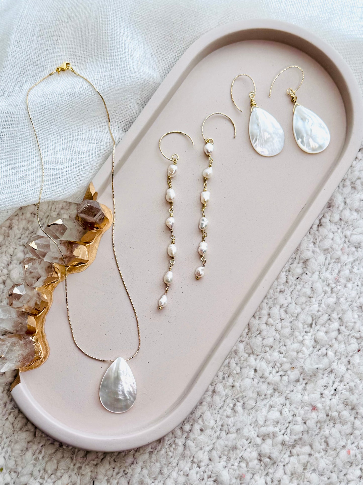 Mother of Pearl + Gold Teardrop Necklace