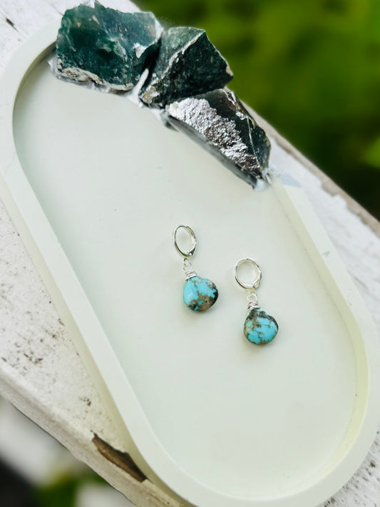 Turquoise + Silver Huggie Earrings