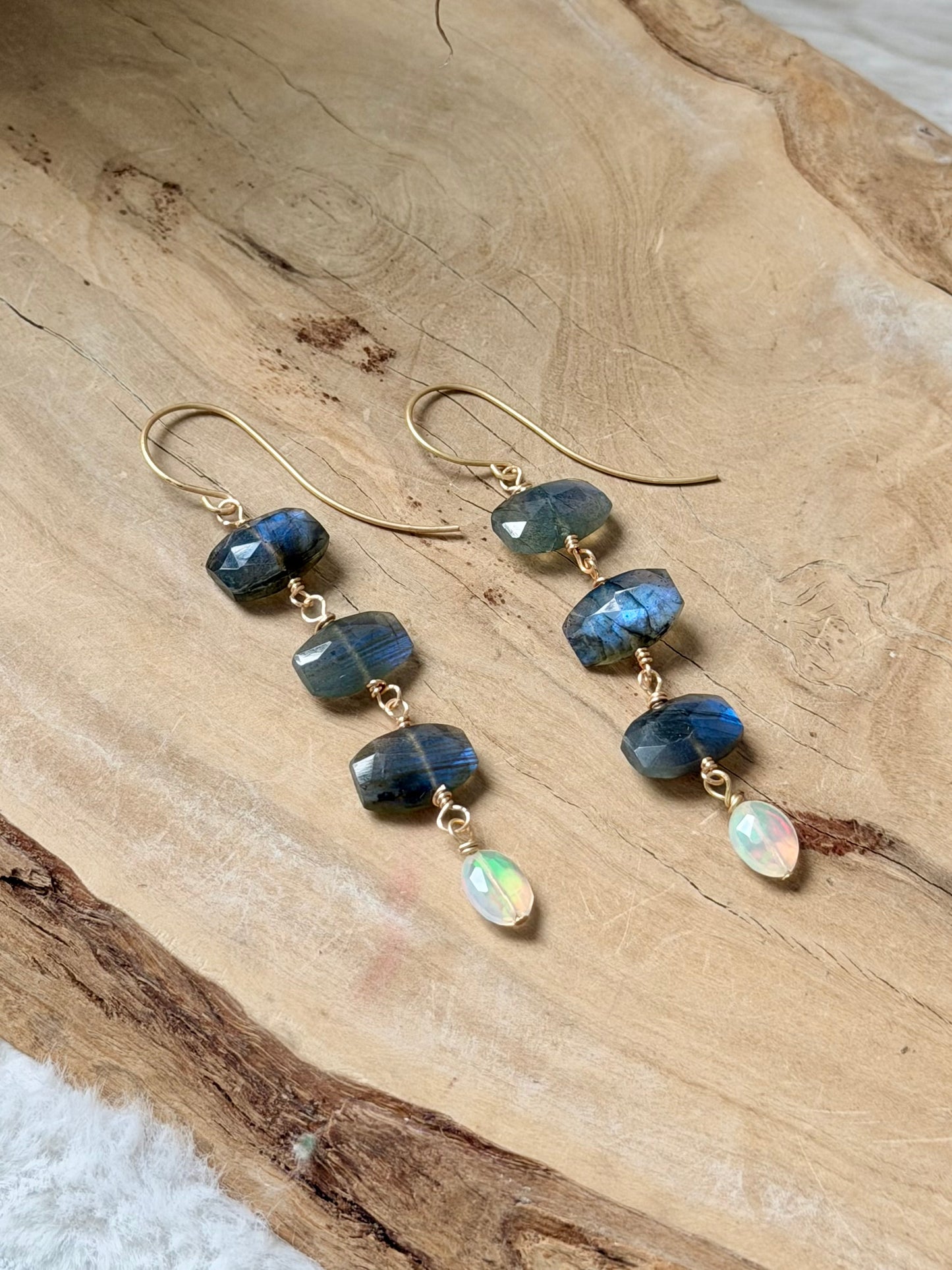 Ethiopian Opal + Labradorite Gold Earrings