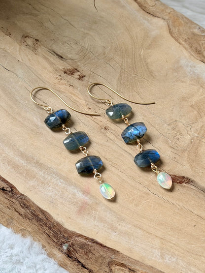 Ethiopian Opal + Labradorite Gold Earrings