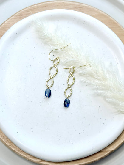 Dark Blue Kyanite + Matte Gold Infinity Earrings