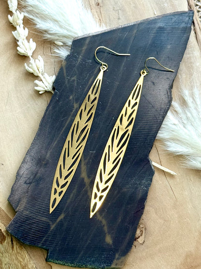 Long + Skinny Gold Leaf Earrings