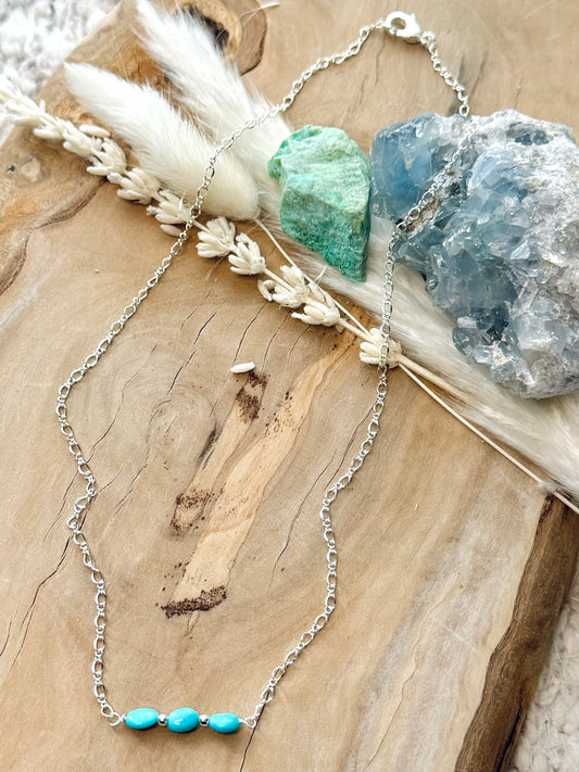 Sleeping Beauty Turquoise Trio + Silver Necklace