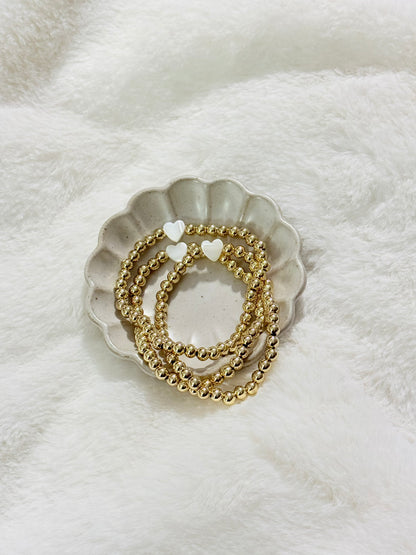 Mother of Pearl Heart + Gold Beaded Bracelet