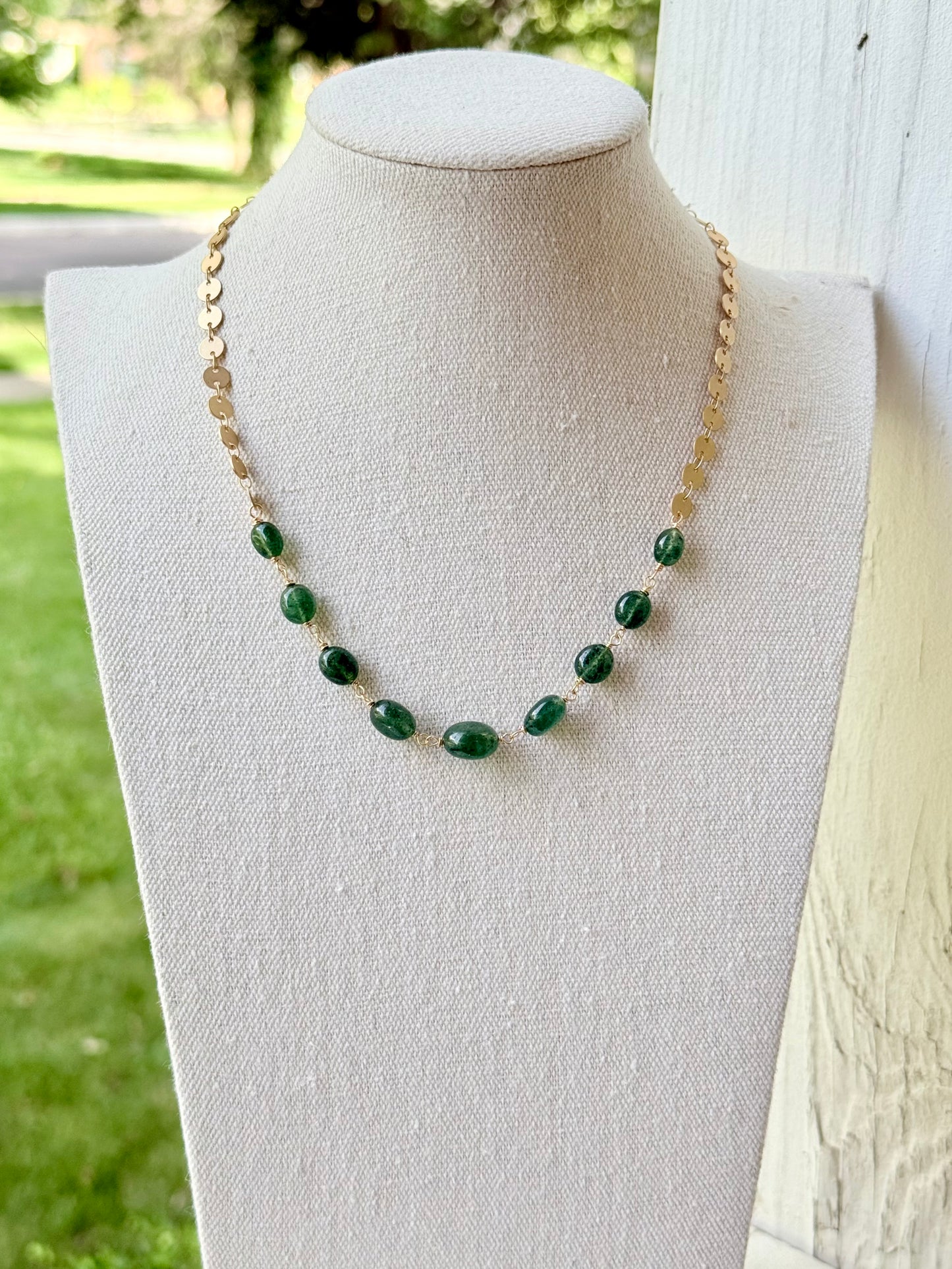 Emerald + Matte Gold Sequin Necklace