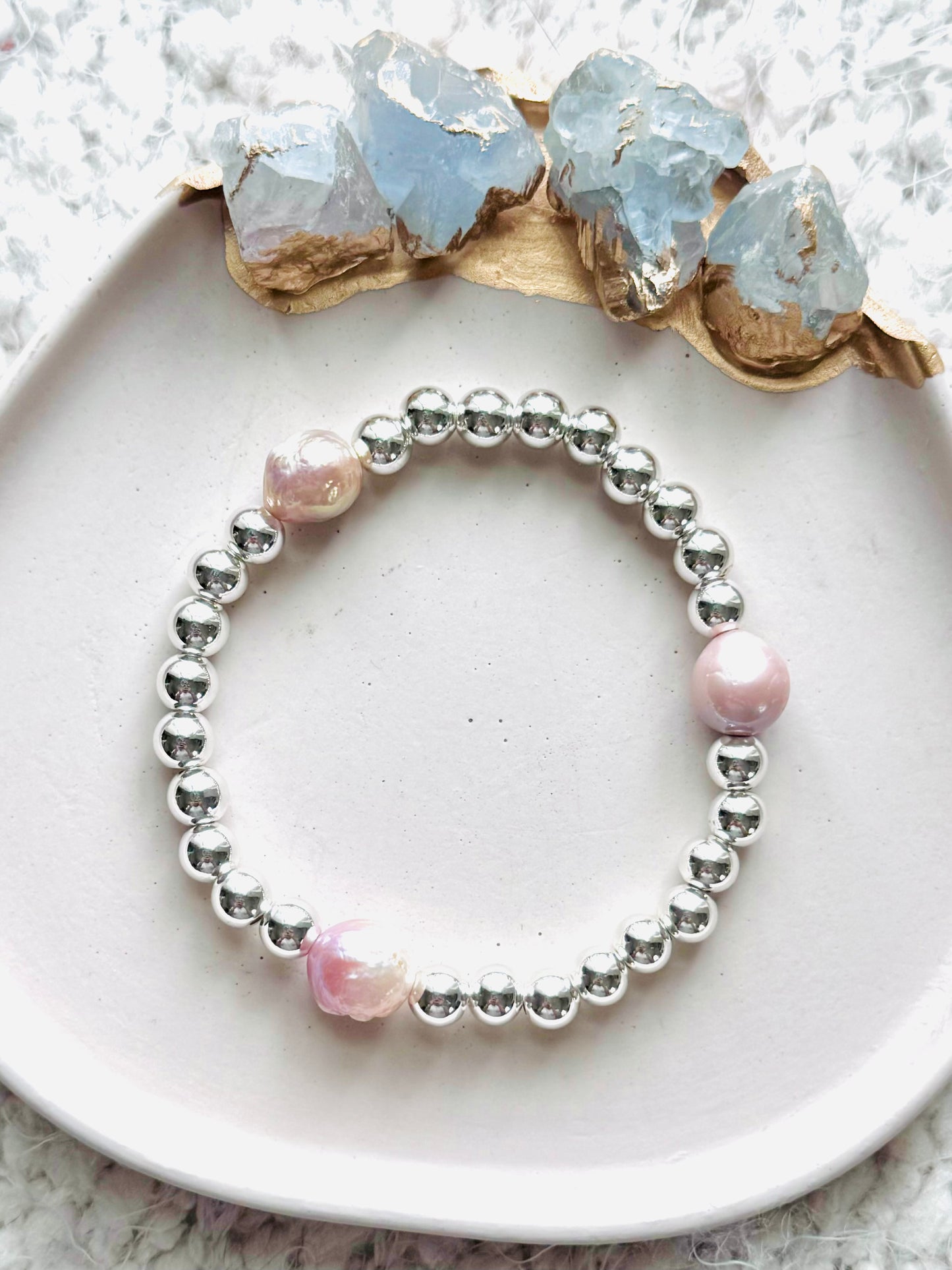 Baroque Pearl + Silver Beaded Bracelet