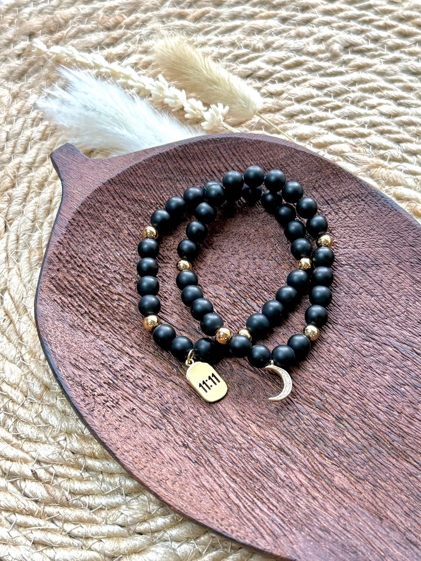 Matte Black Onyx + Gold Chunky Charm Band