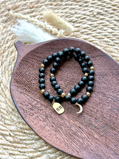 Matte Black Onyx + Gold Chunky Charm Band