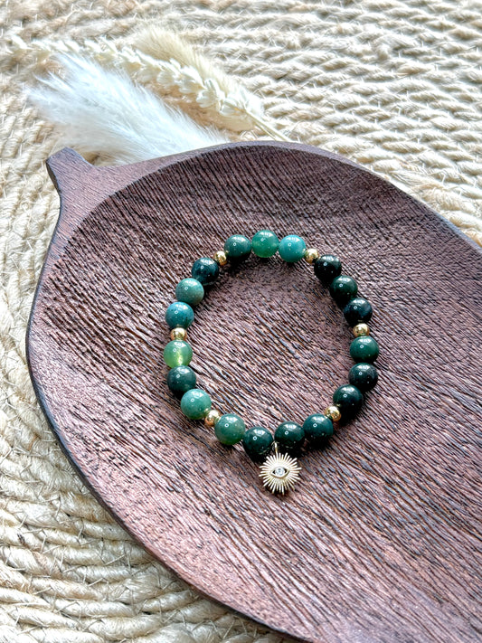 Moss Agate + Gold Chunky Charm Band