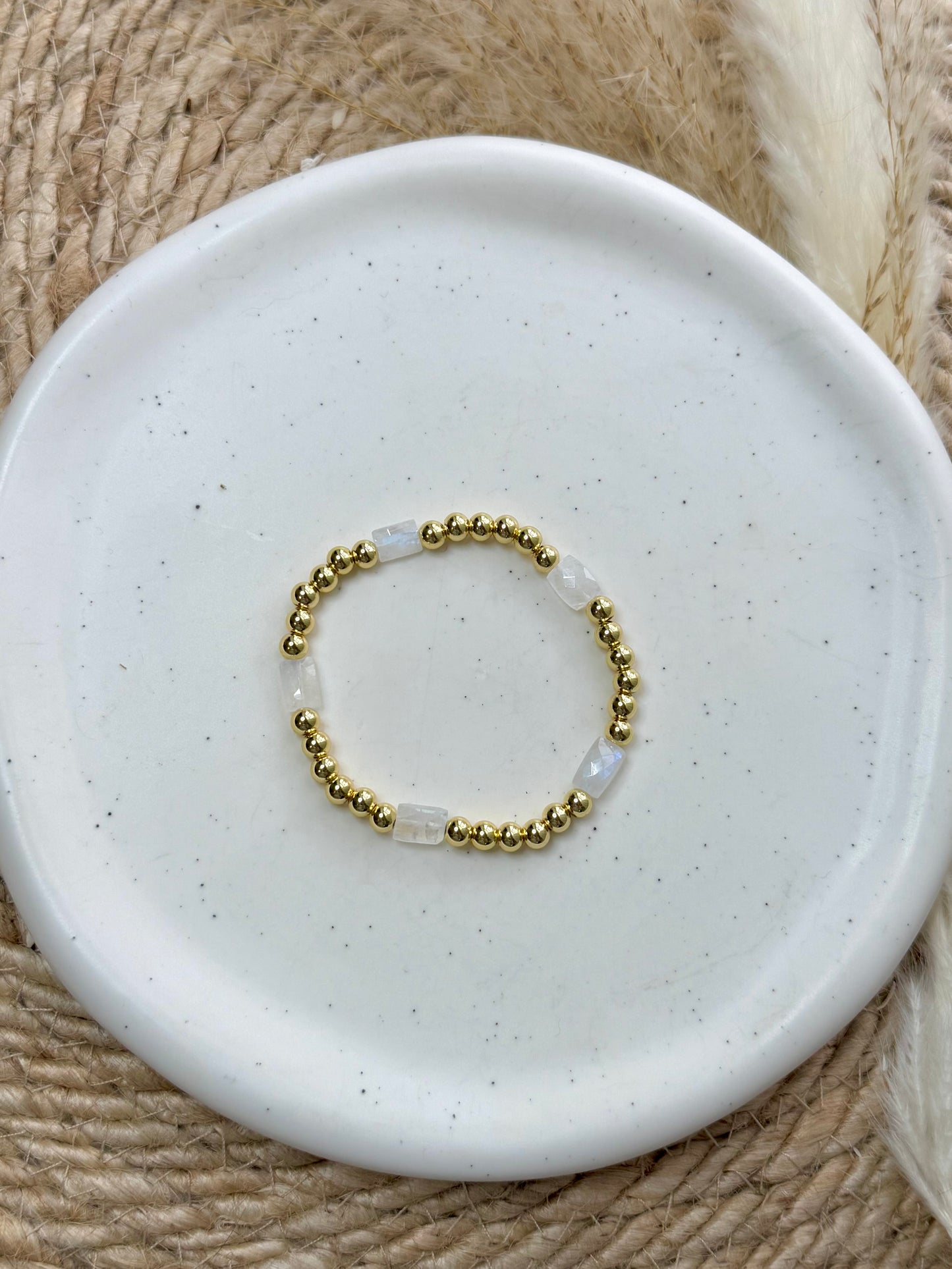 Rainbow Moonstone Trio + Gold Beaded Bracelet