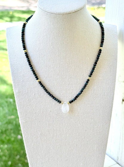 Luxe Grandidierite + Rainbow Moonstone Gold Necklace