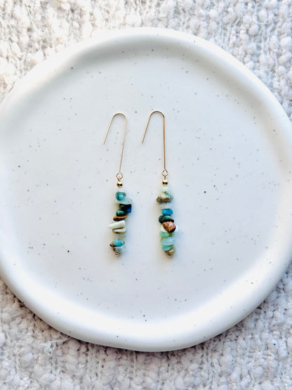 Peruvian Blue Opal + Gold Threader Earrings