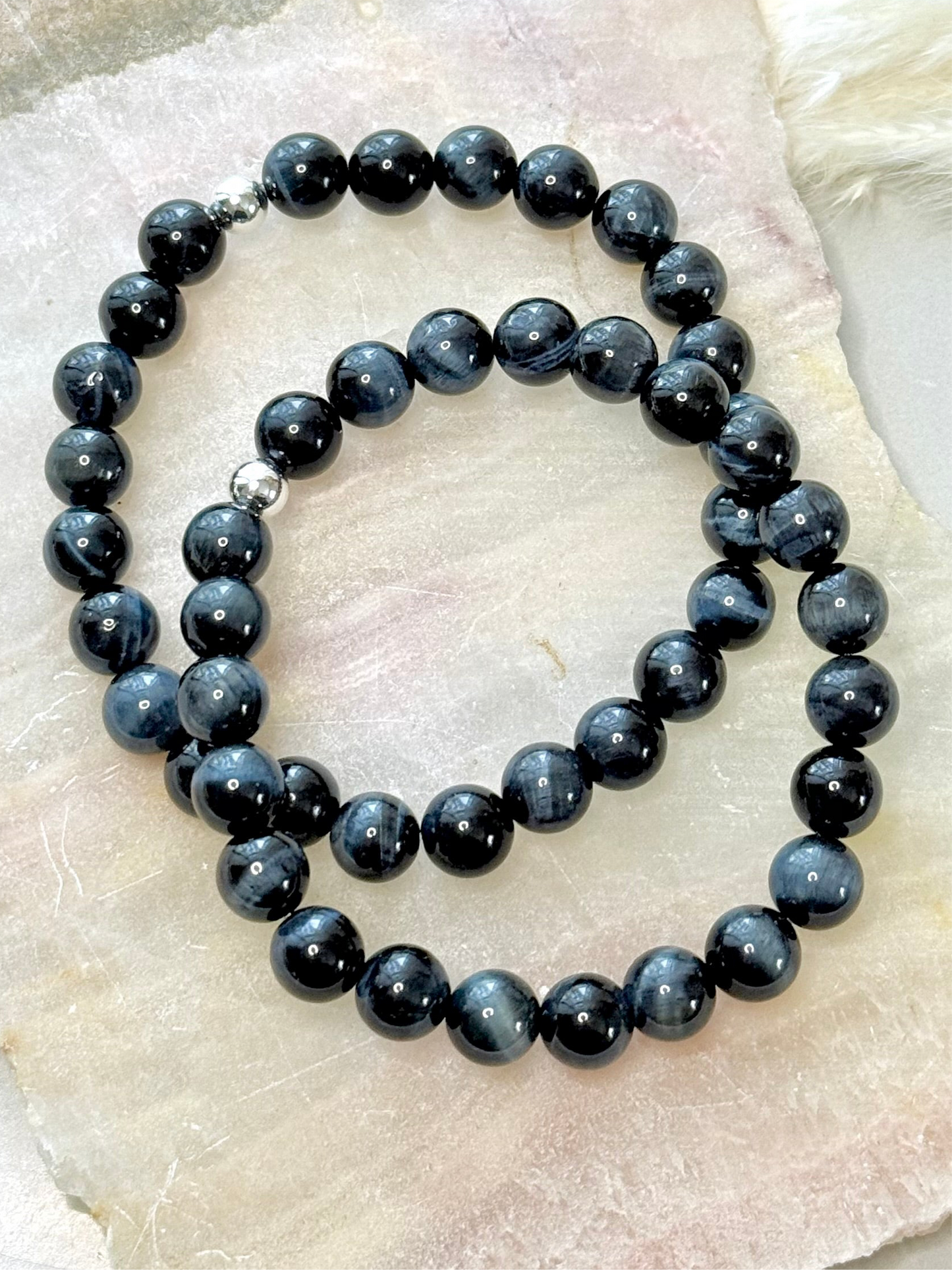 Blue Tiger Eye + Silver Unisex Band