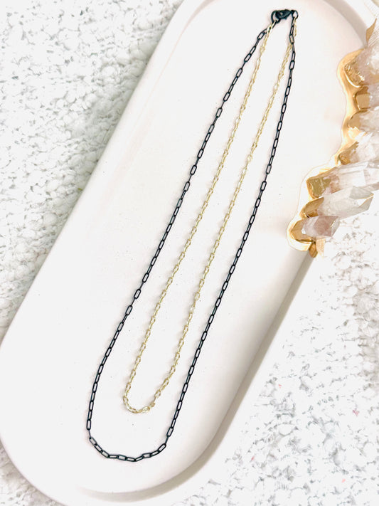 Matte Black + Matte Gold Skinny Duet Necklace