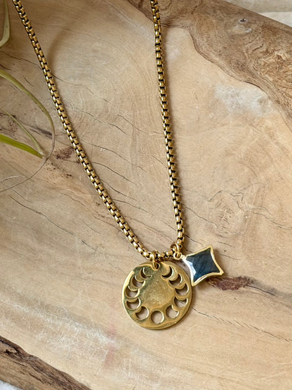 Labradorite Star + Gold Moon Phases Necklace