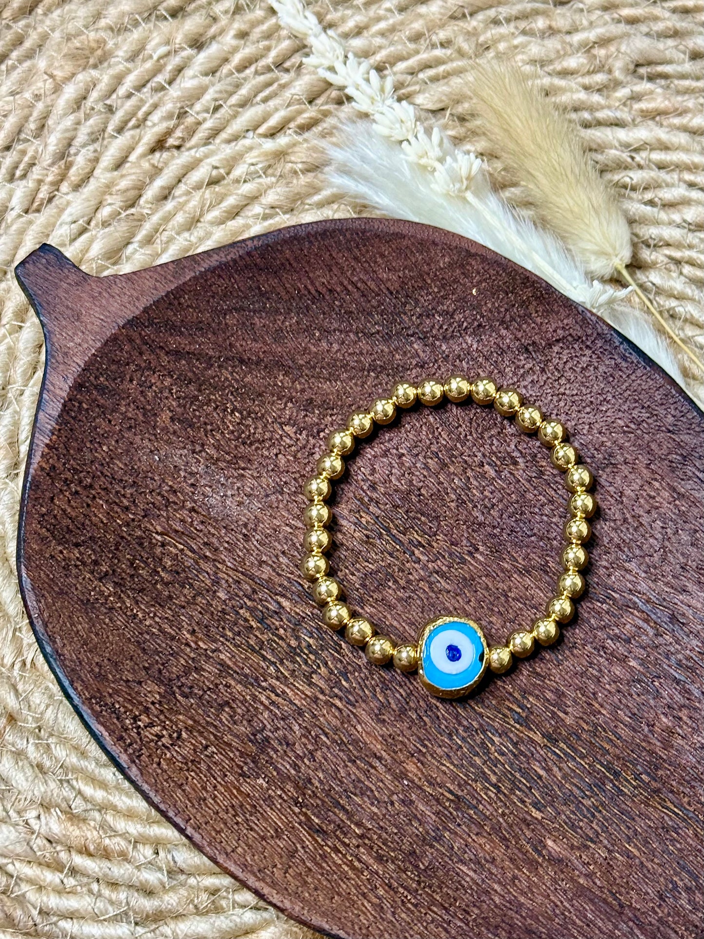 Artsy Evil Eye + Gold Beaded Bracelet