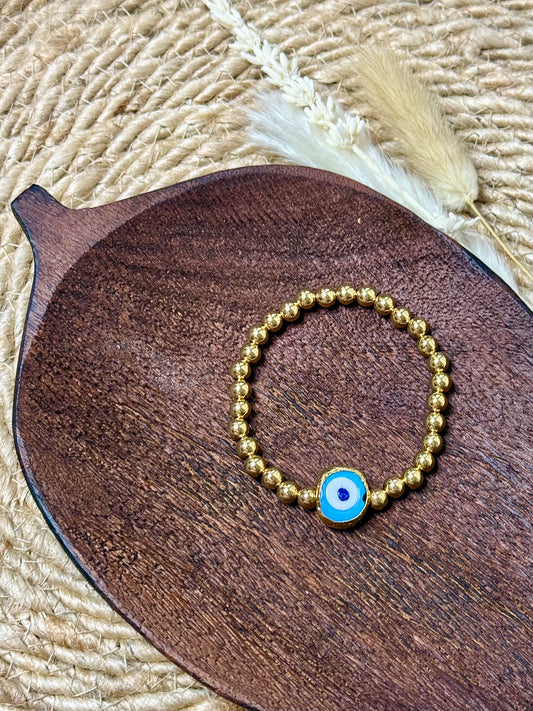 Artsy Evil Eye + Gold Beaded Bracelet