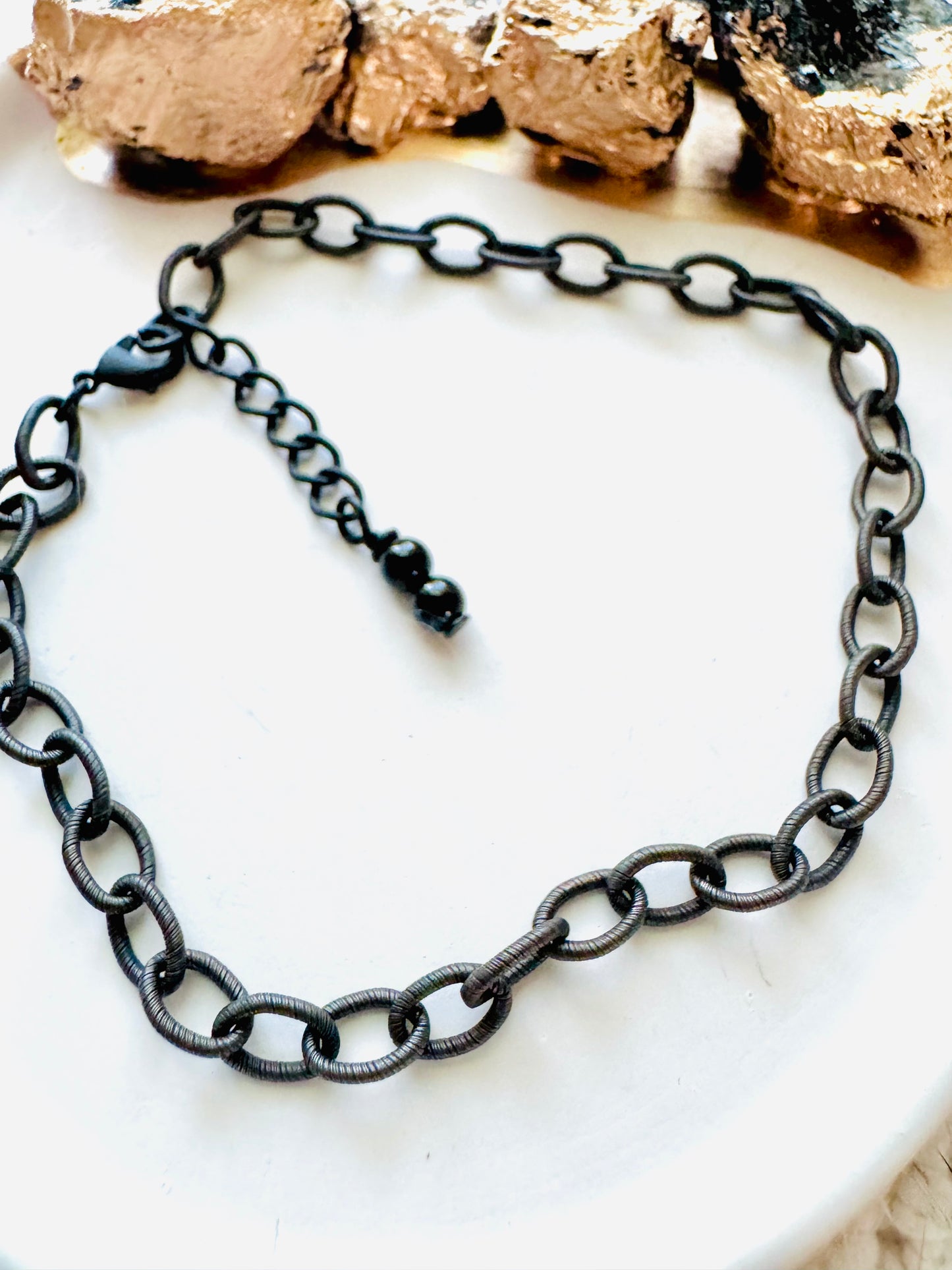 Matte Black Textured Oval Chain Anklet