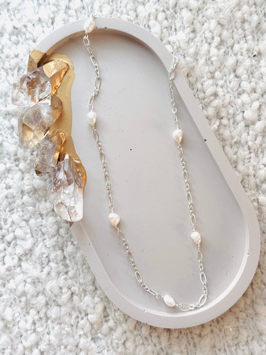 Freshwater Pearl + Silver Chain Necklace