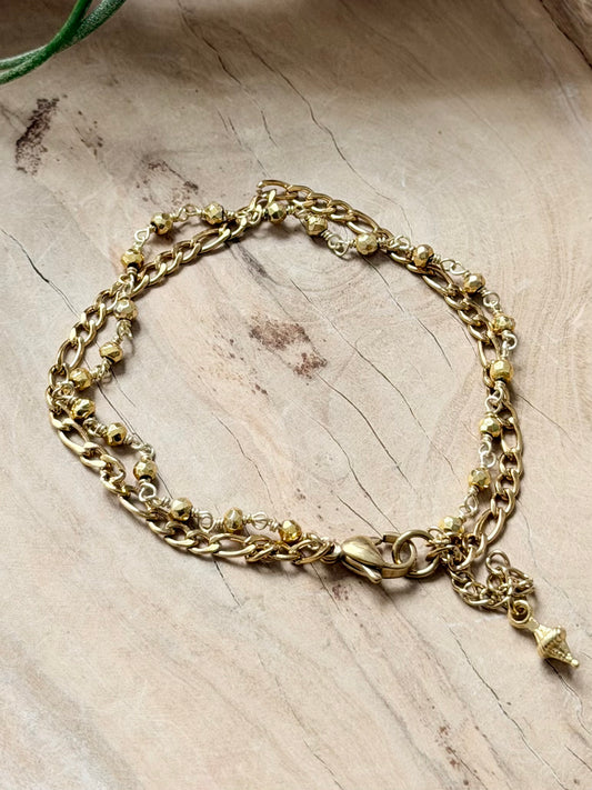 Golden Pyrite + Gold Stainless Steel Skinny Duet Bracelet