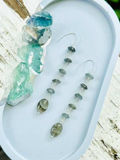 Gray Moonstone + Silver Drop Earrings