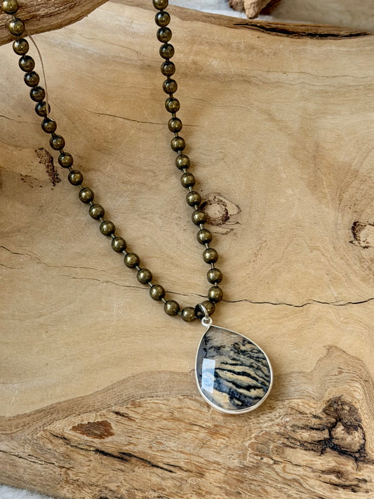 Dendritic Opal + Antique Brass Ball Chain Necklace