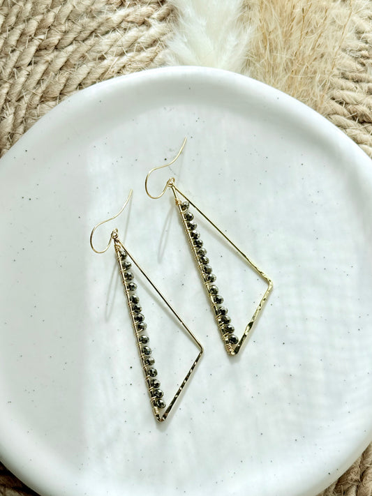 Pyrite + Gold Large Triangle Earrings