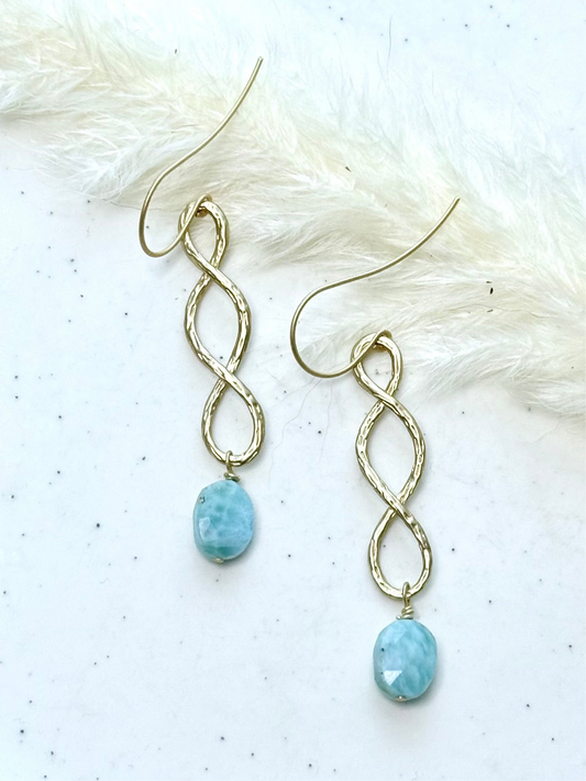 Larimar + Matte Gold Infinity Earrings