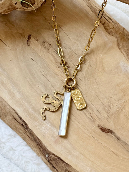 Moonstone + Gold Protection Carabiner Charm Necklace