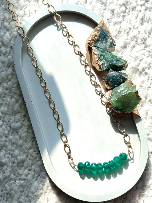 Green Onyx + Gold Chain Bar Necklace