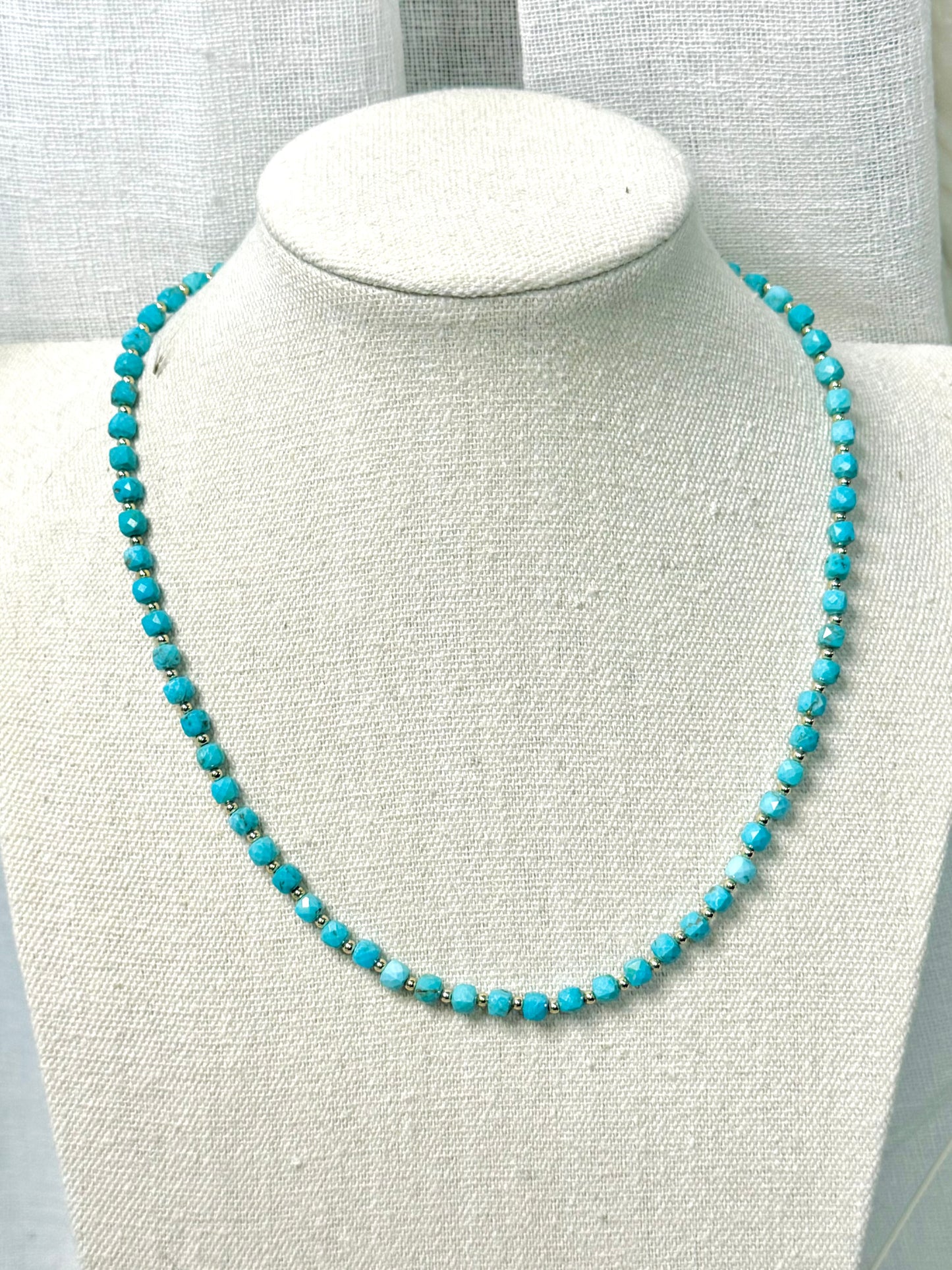 Turquoise Cubes + Gold Beaded Necklace