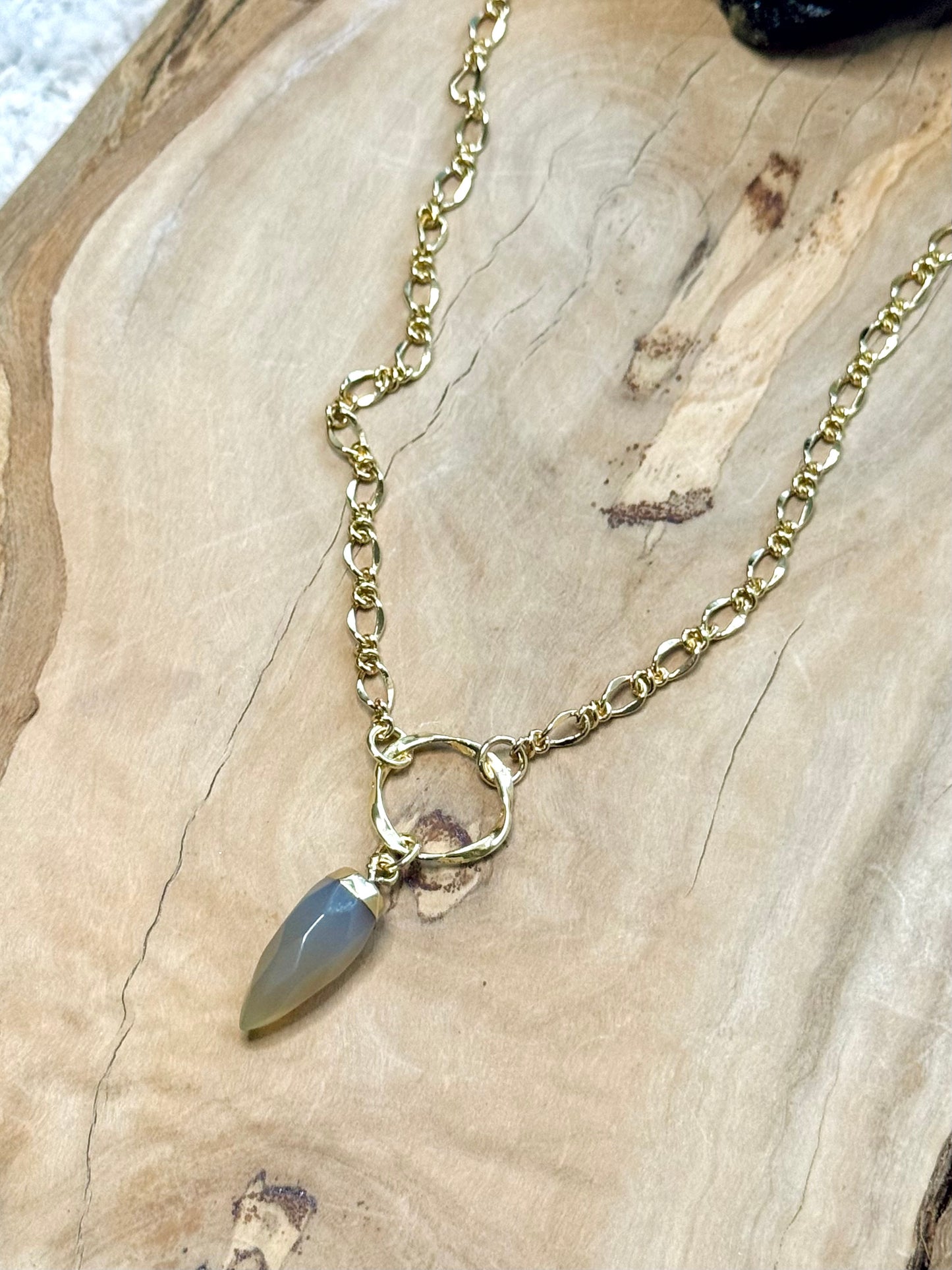 Gray Agate + Gold Eternity Necklace