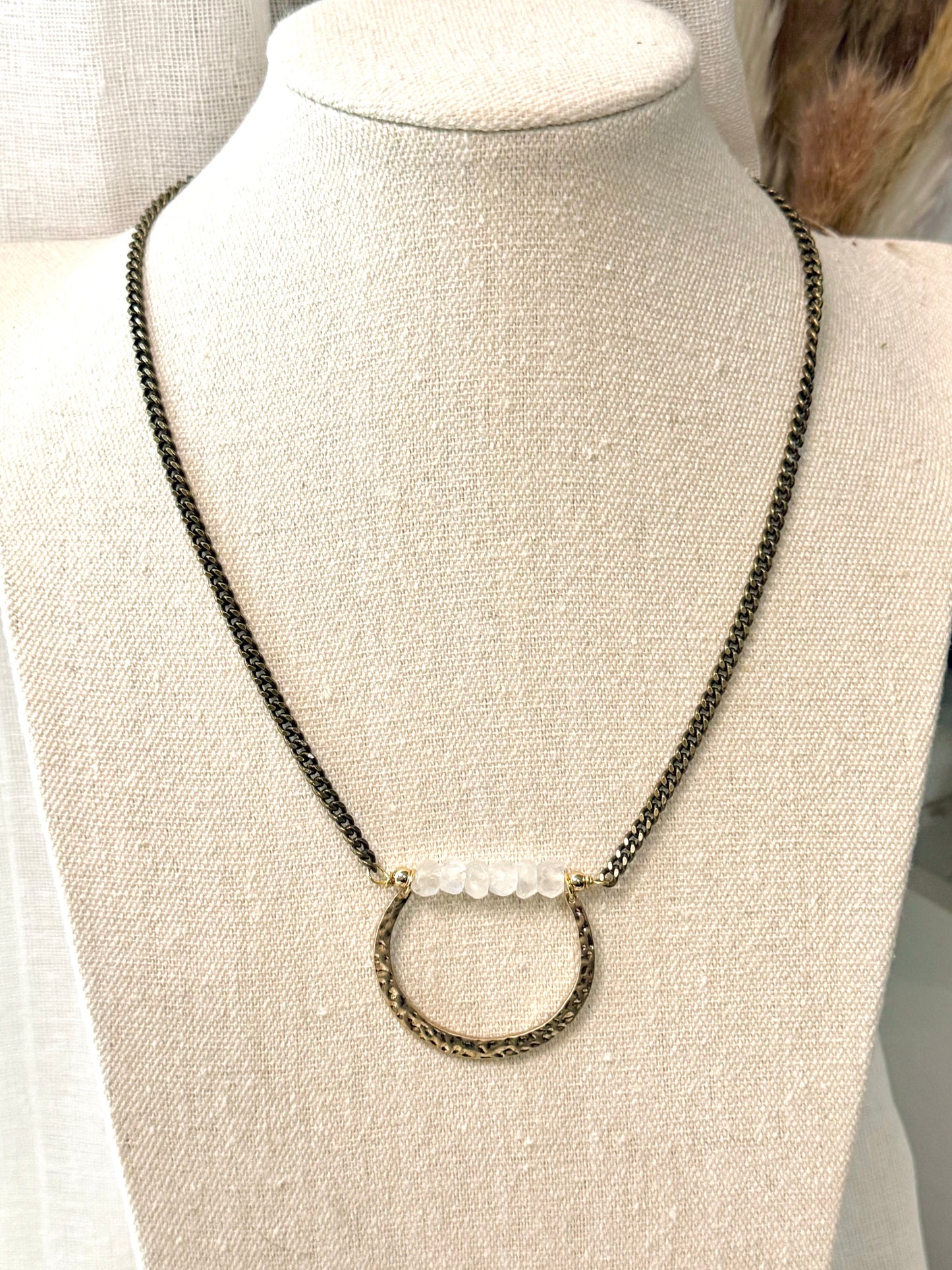 Rainbow Moonstone + Mixed Metals Horseshoe Necklace