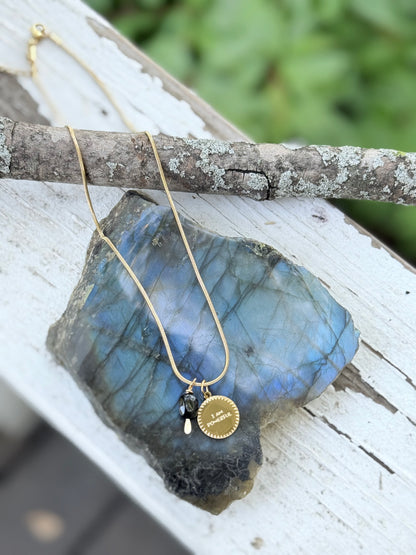 I AM POWERFUL: Black Onyx + Gold Stainless Steel Necklace