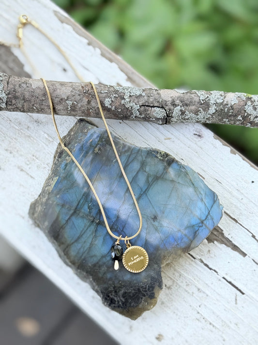 I AM POWERFUL: Black Onyx + Gold Stainless Steel Necklace