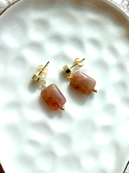 African Red Aventurine + Gold Post Earrings