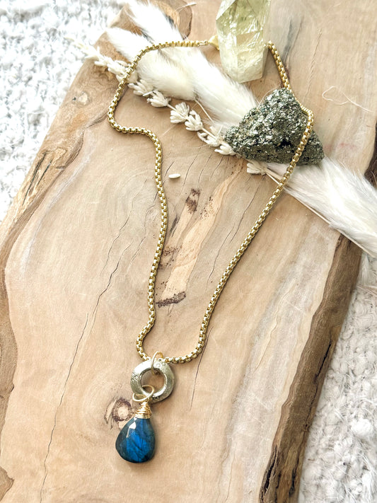 Labradorite + Matte Gold Boho Necklace