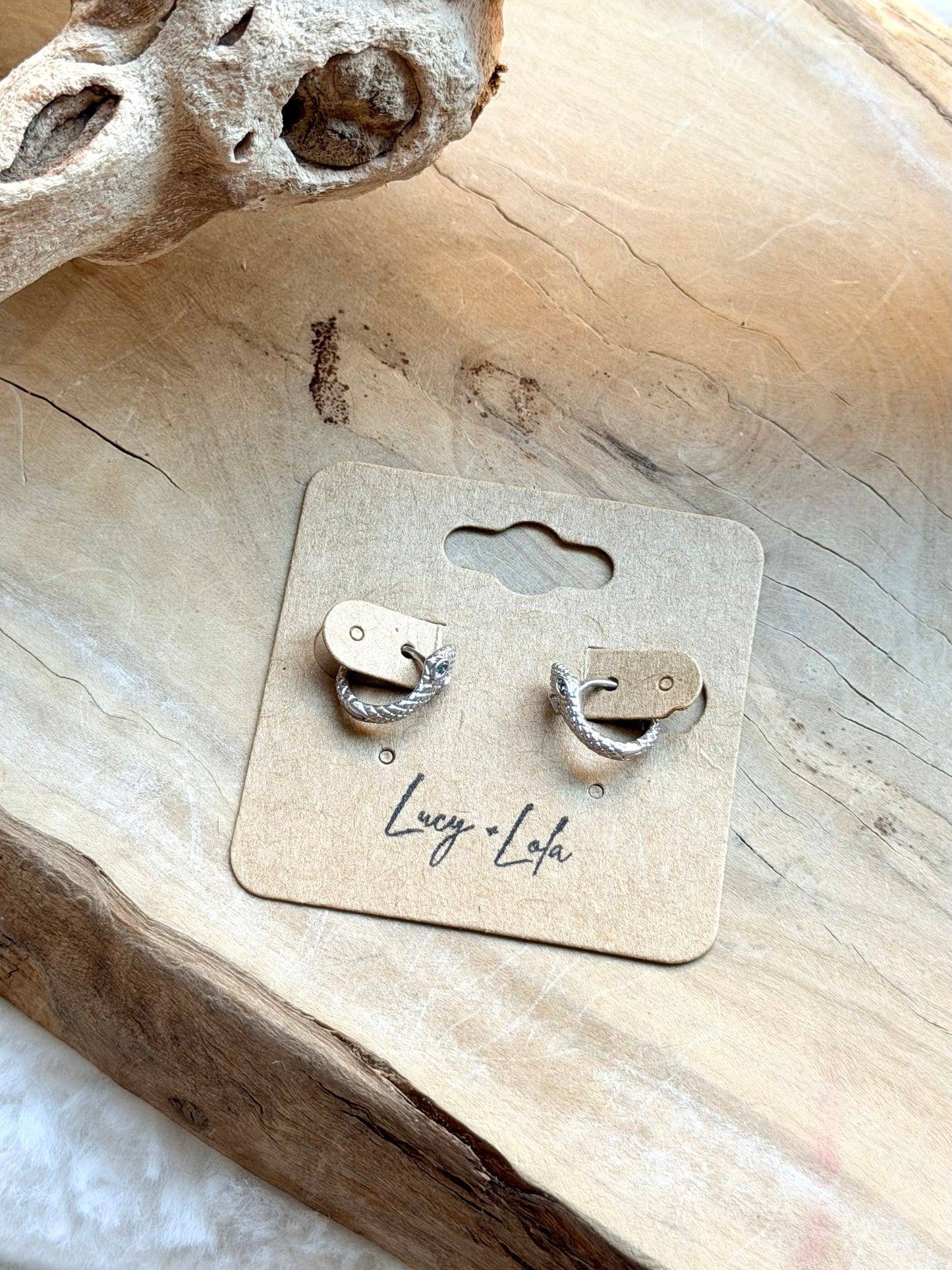 Green Eyed + Scaled Snake Huggie Earrings