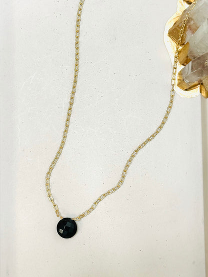 Mini Gemstone Pendant + Matte Gold Necklace