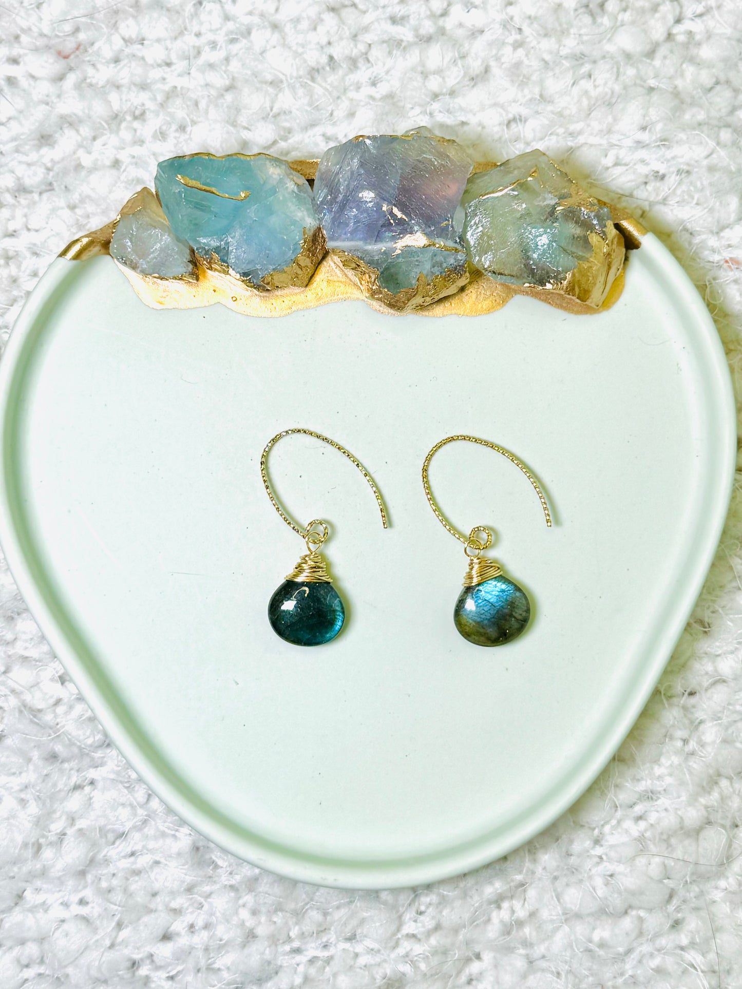 Labradorite + Gold Teardrop Earrings