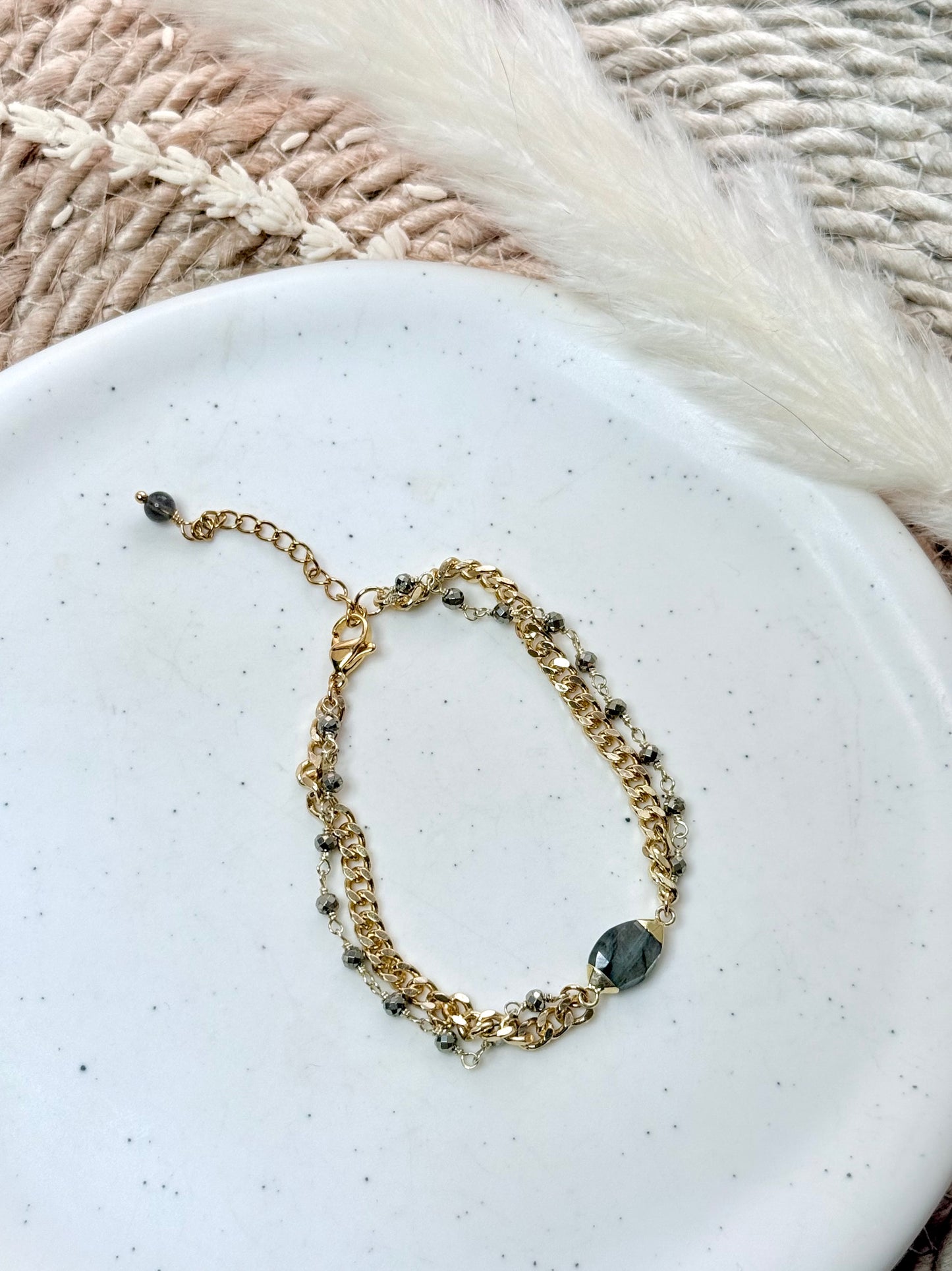 Labradorite + Pyrite Gold Bracelet