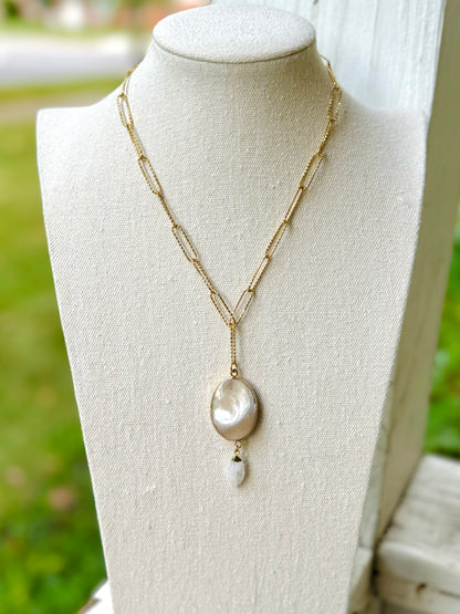 Mother of Pearl + Moonstone Gold Necklace