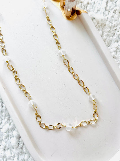 Ice Quartz + Gold Chain Necklace