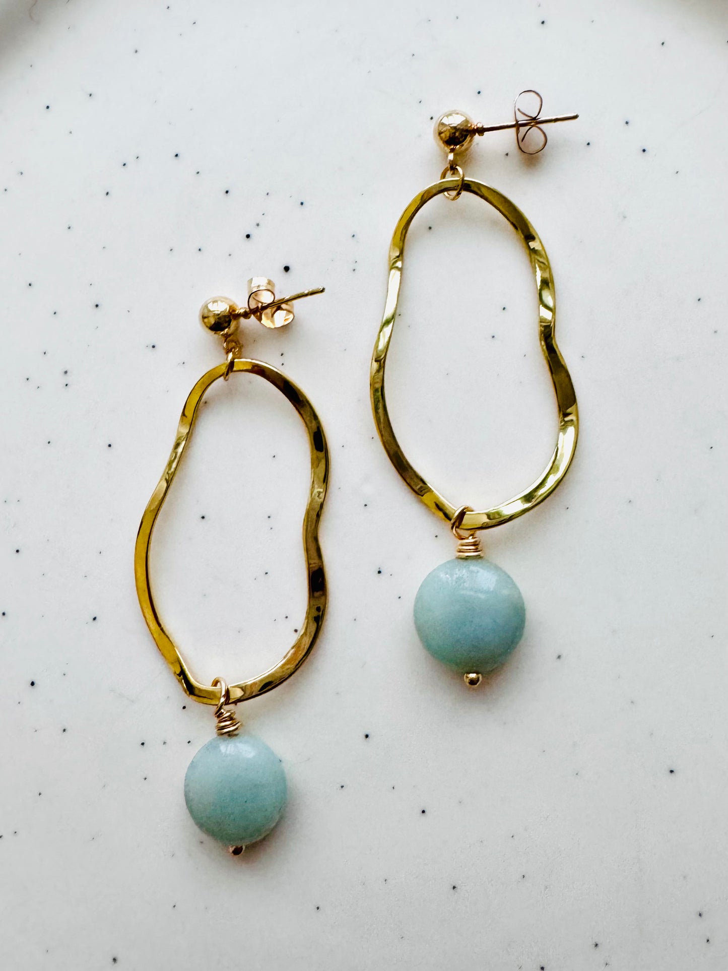 Amazonite + Gold Oval Post Earrings