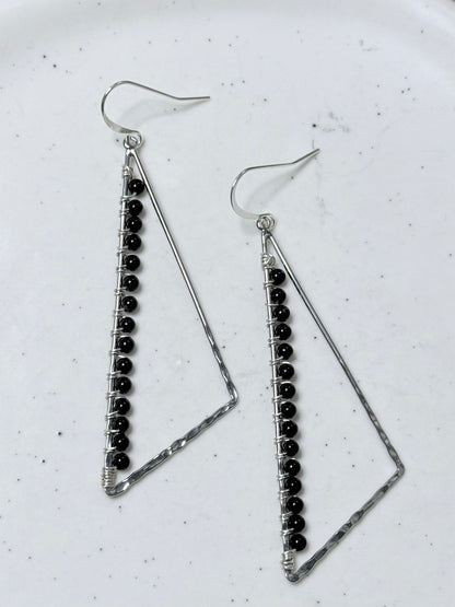 Black Onyx + Silver Large Triangle Earrings