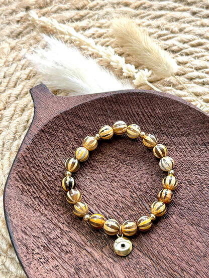 Melon Tiger Eye  + Gold Chunky Charm Band