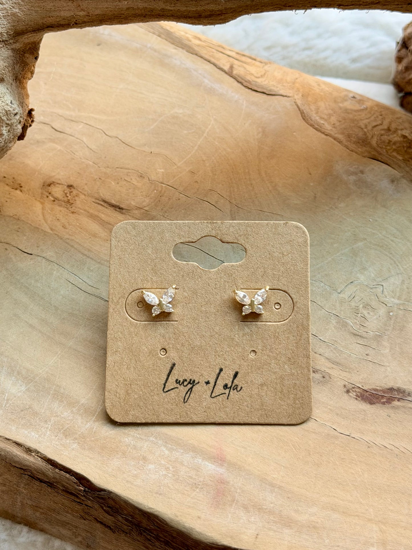 Zircon + Gold Butterfly Stud Earrings